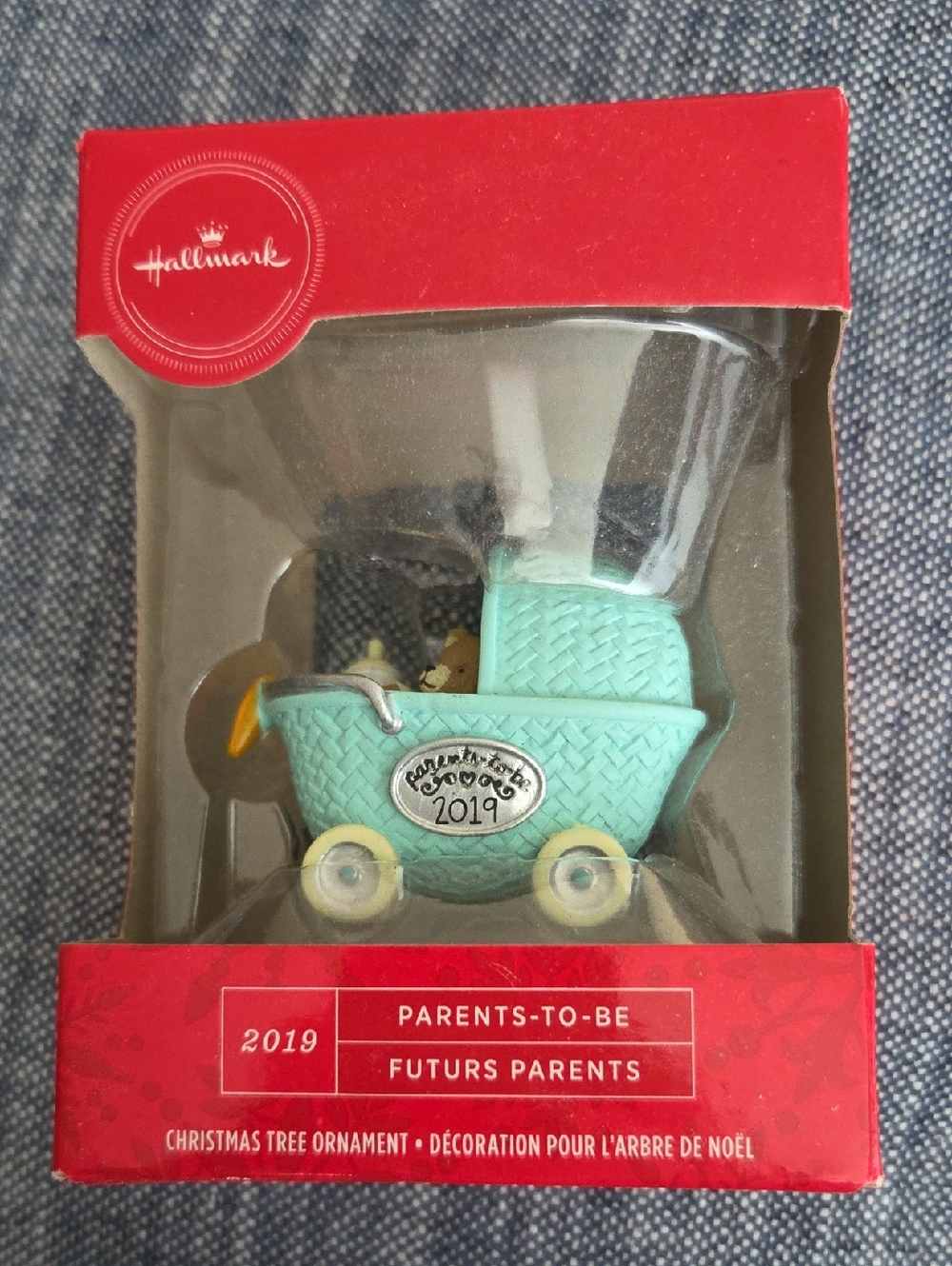 Hallmark Aqua Woven Baby Carriage Ornament